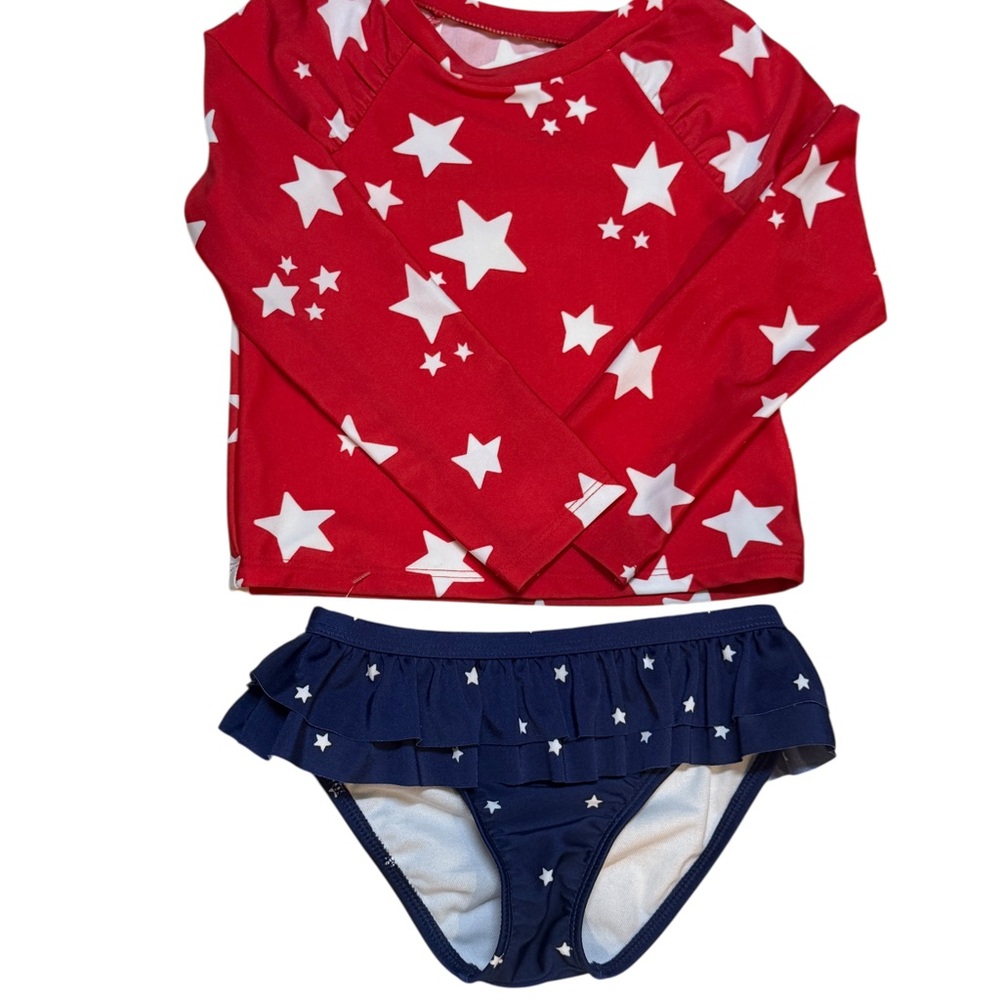 *SOLD* Red White & Blue Stars Rash Guard 2 Piece Bikini  Long Swimsuit